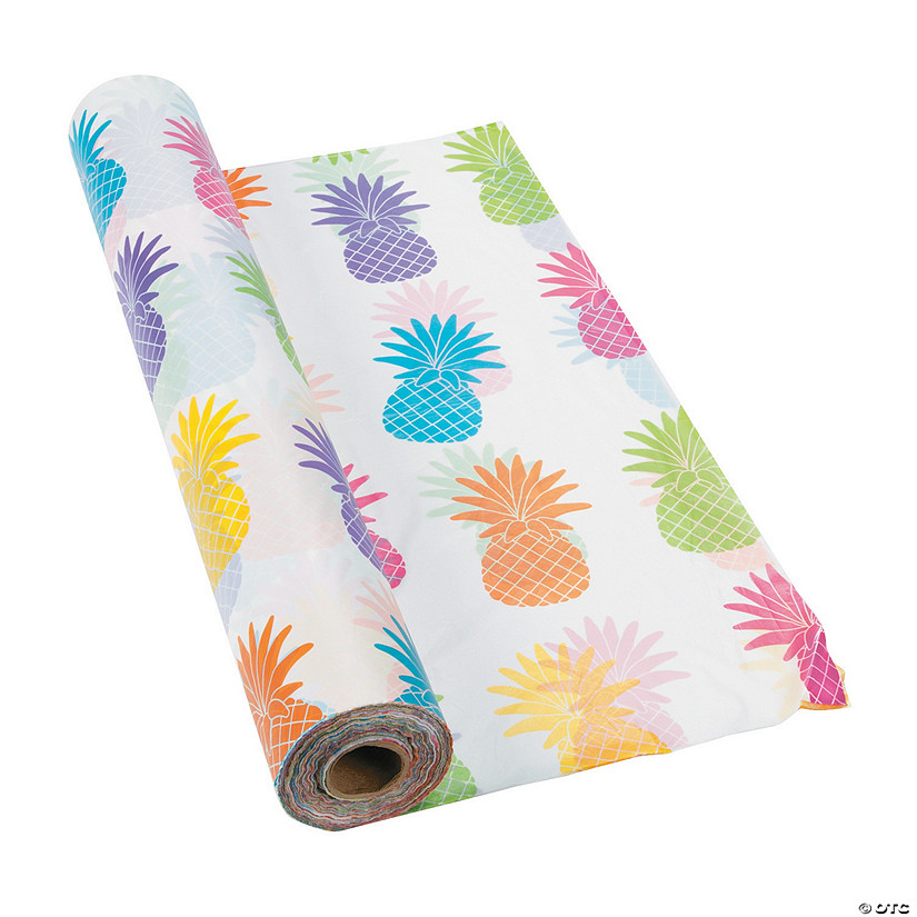 40" x 100 ft. Bright Pineapple Plastic Tablecloth Roll Image