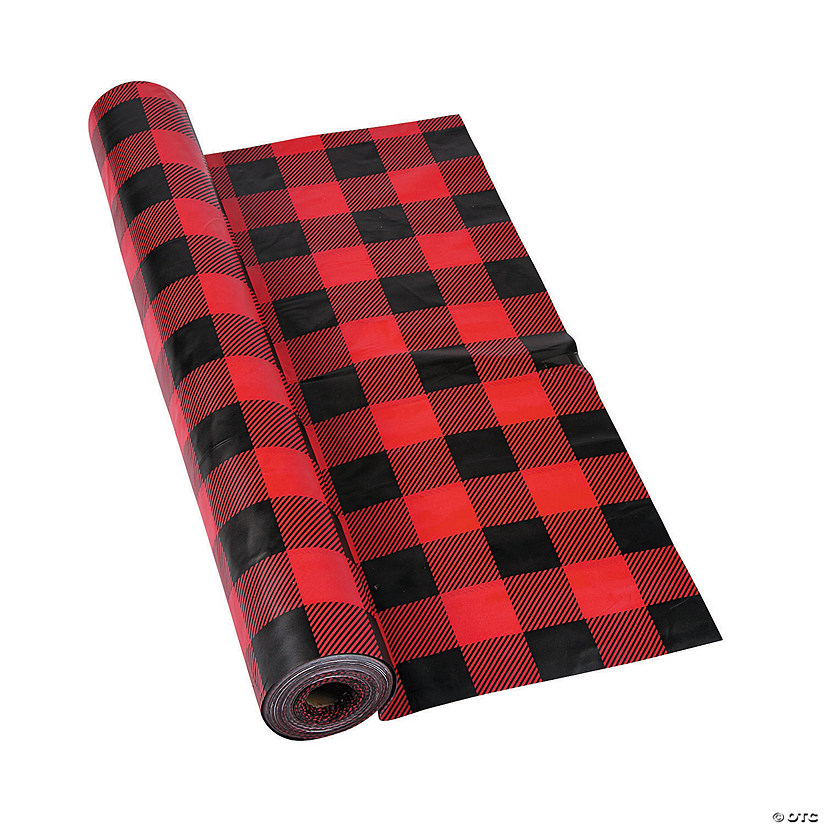 40" x 100 Ft. Buffalo Plaid Disposable Plastic Tablecloth Roll Image