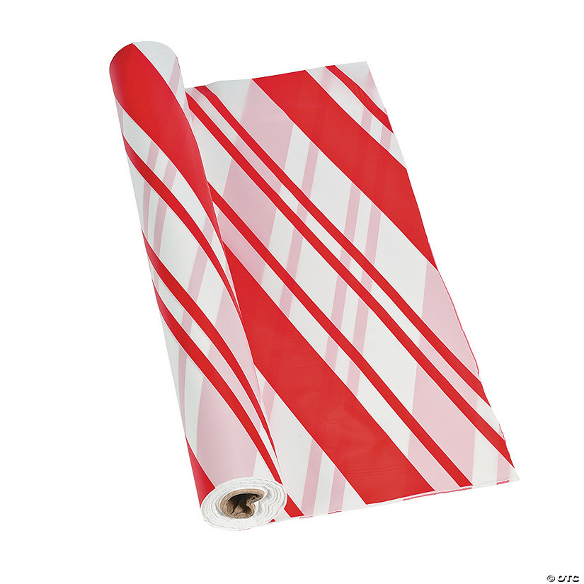 40" x 100 Ft. Candy Cane Striped Disposable Plastic Tablecloth Roll Image