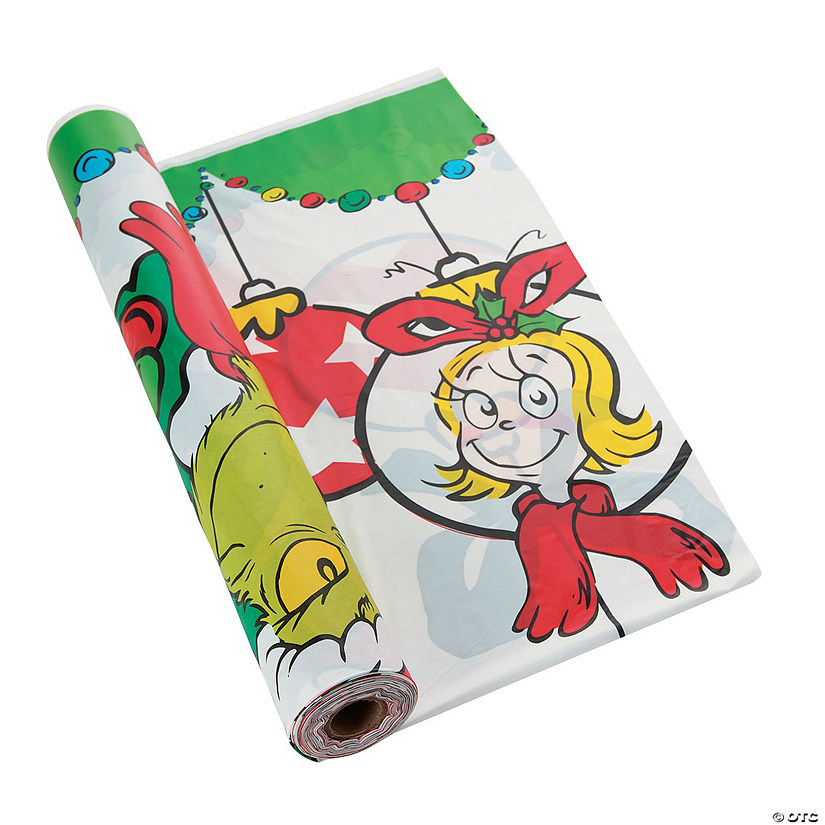 40" x 100 Ft. Dr. Seuss&#8482; The Grinch Disposable Plastic Tablecloth Roll Image