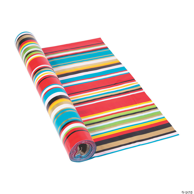 40" x 100 Ft. Fiesta Bright Stripes Sarape Plastic Tablecloth Roll Image