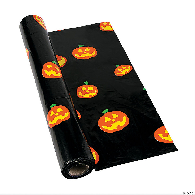 40" x 100 Ft. Jack-O&#8217;-Lantern Disposable Plastic Tablecloth Roll Image