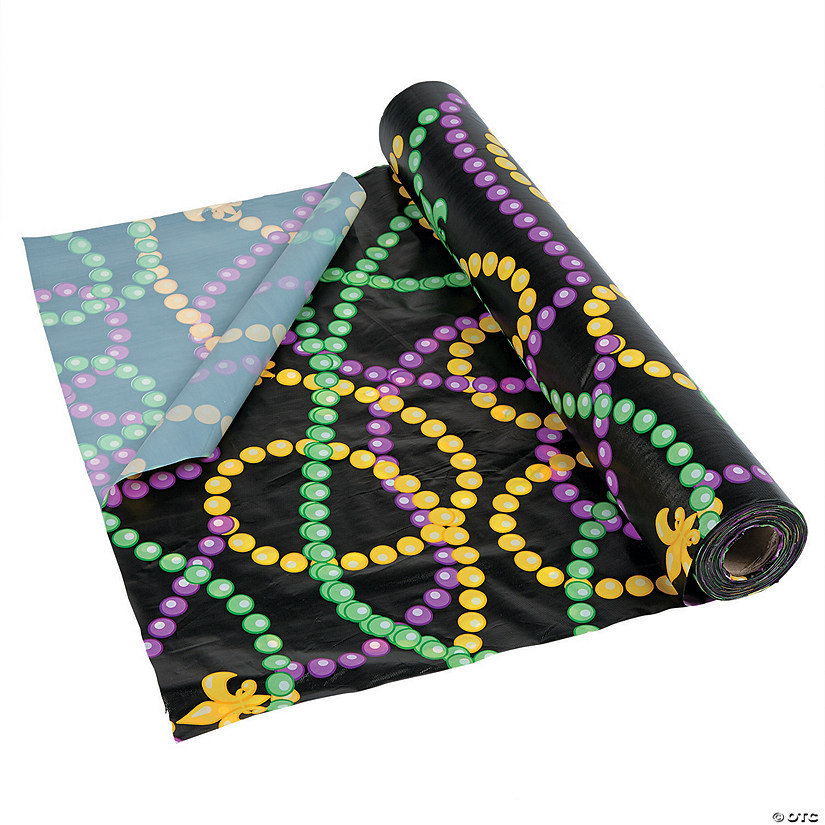 40" x 100 ft. Mardi Gras Beads Plastic Tablecloth Roll Image