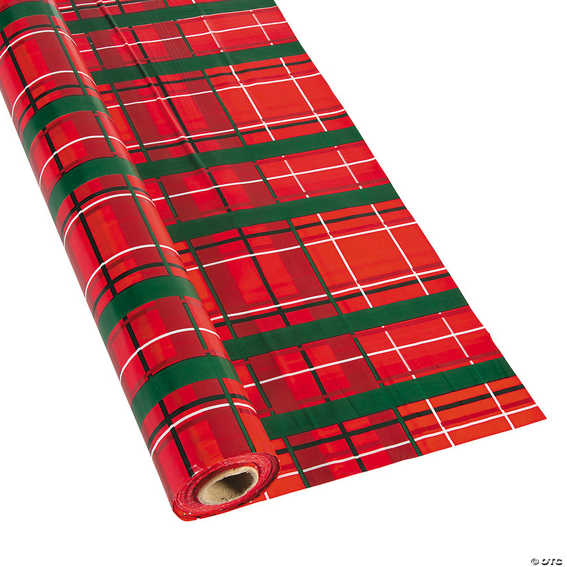 40" x 100 Ft. Plaid Christmas Disposable Plastic Tablecloth Roll Image