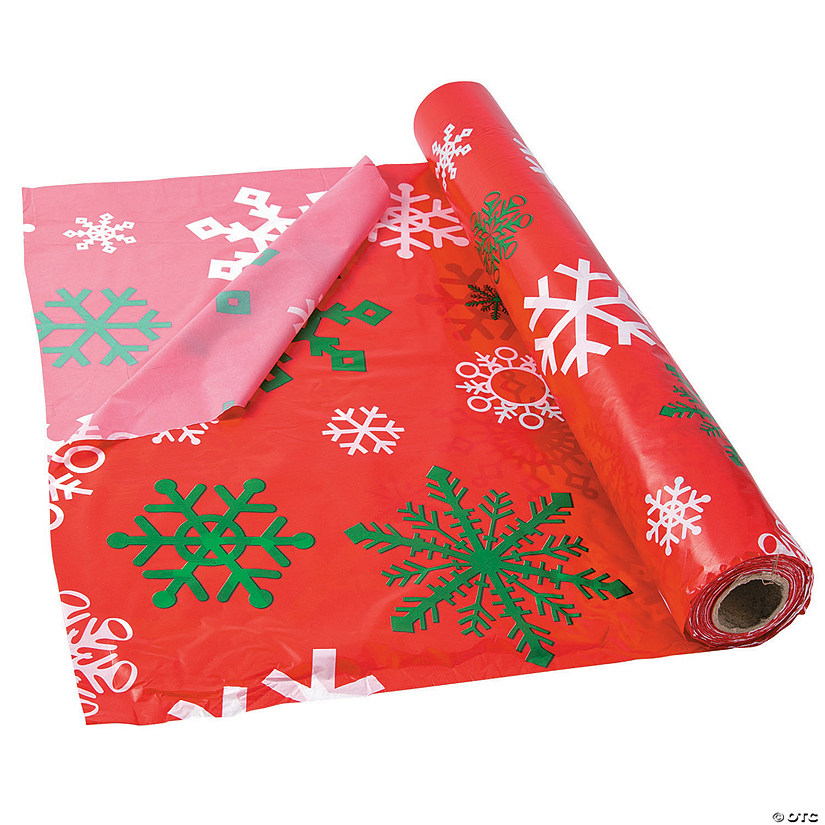 40" x 100 ft. Red Snowflake Plastic Tablecloth Roll Image