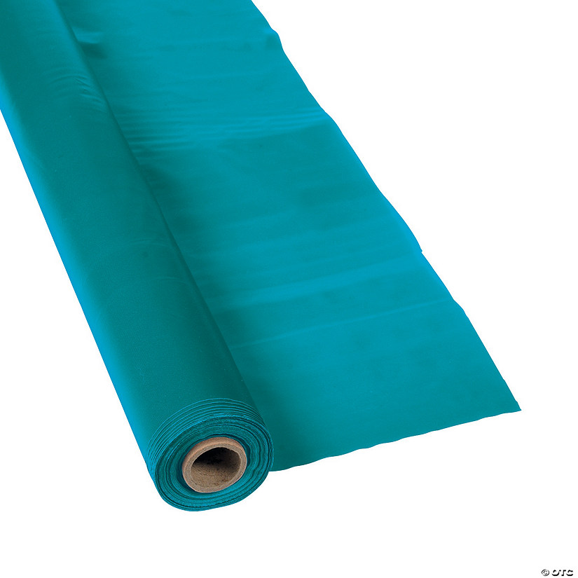 40" x 100 Ft. Solid Turquoise Disposable Plastic Tablecloth Roll Image