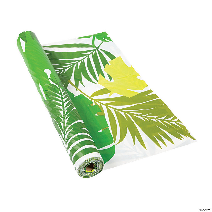 40" x 100 Ft. Tropical Leaf Disposable Plastic Tablecloth Roll Image