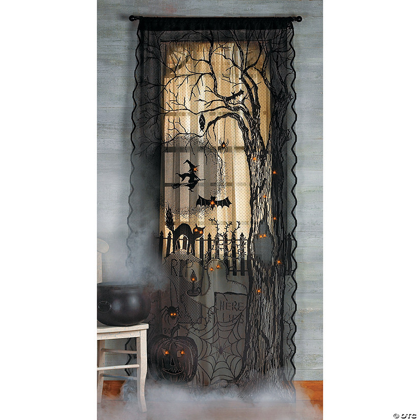 40" x 7 Ft. Spooky Light-Up Lace Curtain Panel Halloween Decoration Image