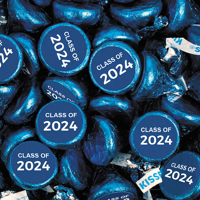 400 Pcs Blue Graduation Candy Hershey's Kisses Milk Chocolate Class of 2024 (4lb, Approx. 400 Pcs)  - By Just Candy Image
