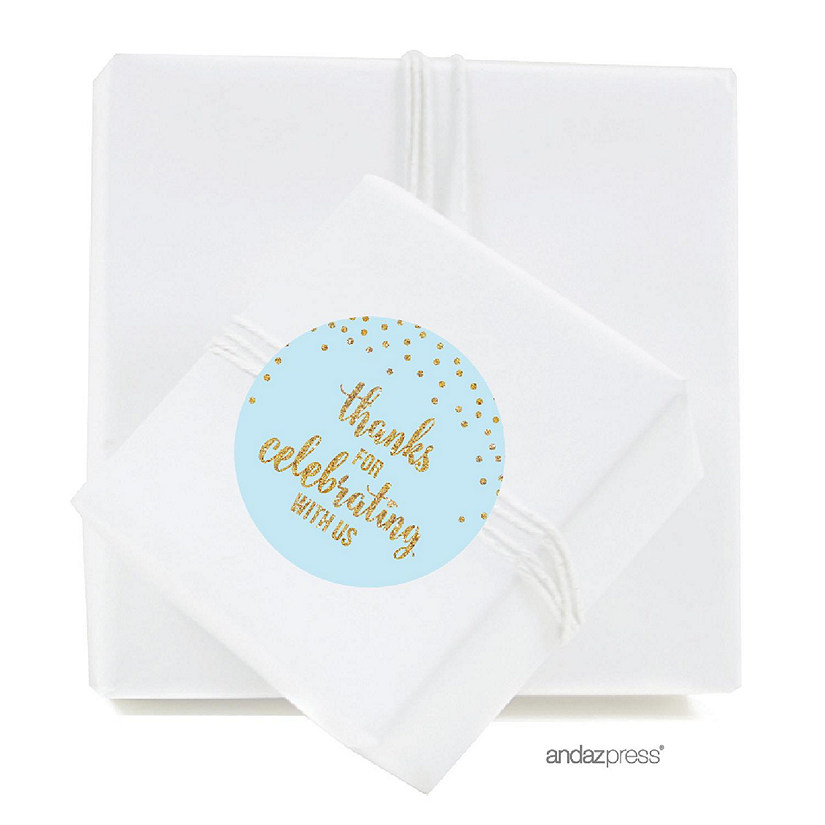 40PK Light Blue Gold Boy Round Labels Image