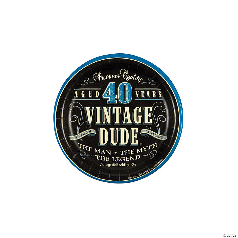 40th Birthday Party Vintage Dude Paper Dessert Plates - 8 Ct. Image