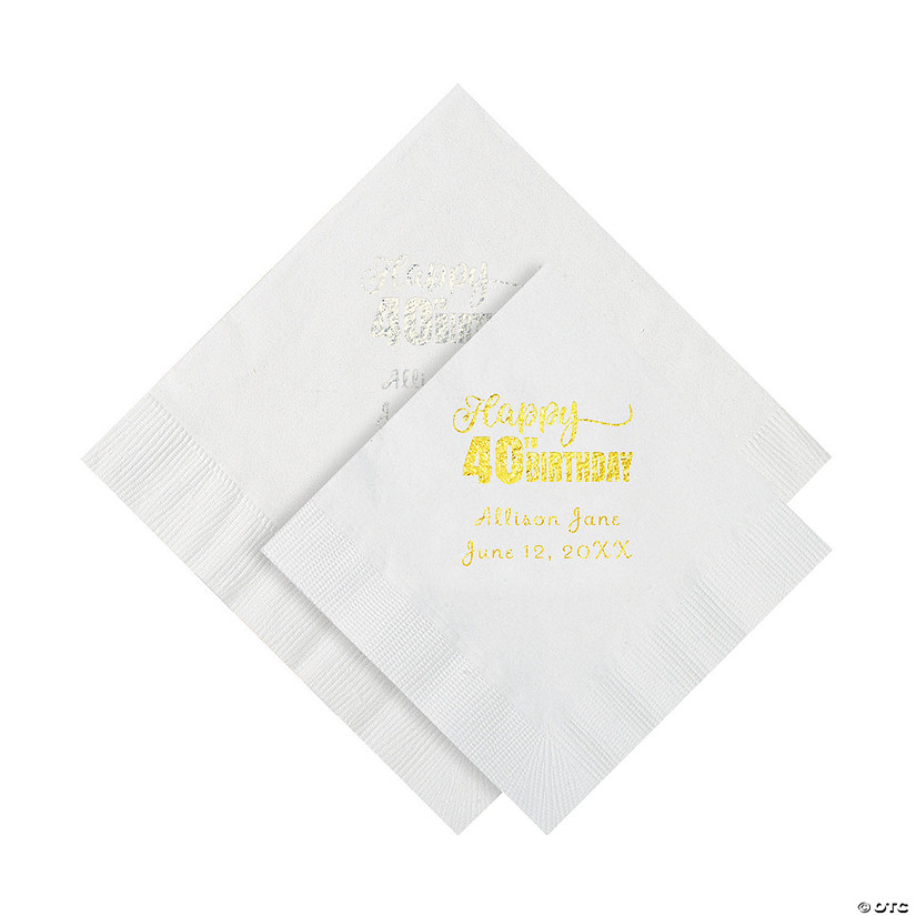 40th Birthday Personalized Beverage or Luncheon Napkins - 50 Pc. Image