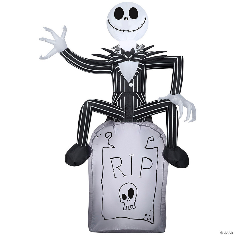 42" Blow Up Inflatable Nightmare Before Christmas Jack Skellington on Tombstone Outdoor Halloween Yard Decoration Image