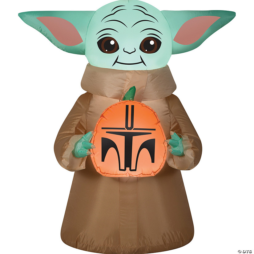 42" Blow-Up Inflatable Star Wars The Mandalorian Grogu the Child with Pumpkin & Built-In LED Lights Outdoor Yard Decoration Image