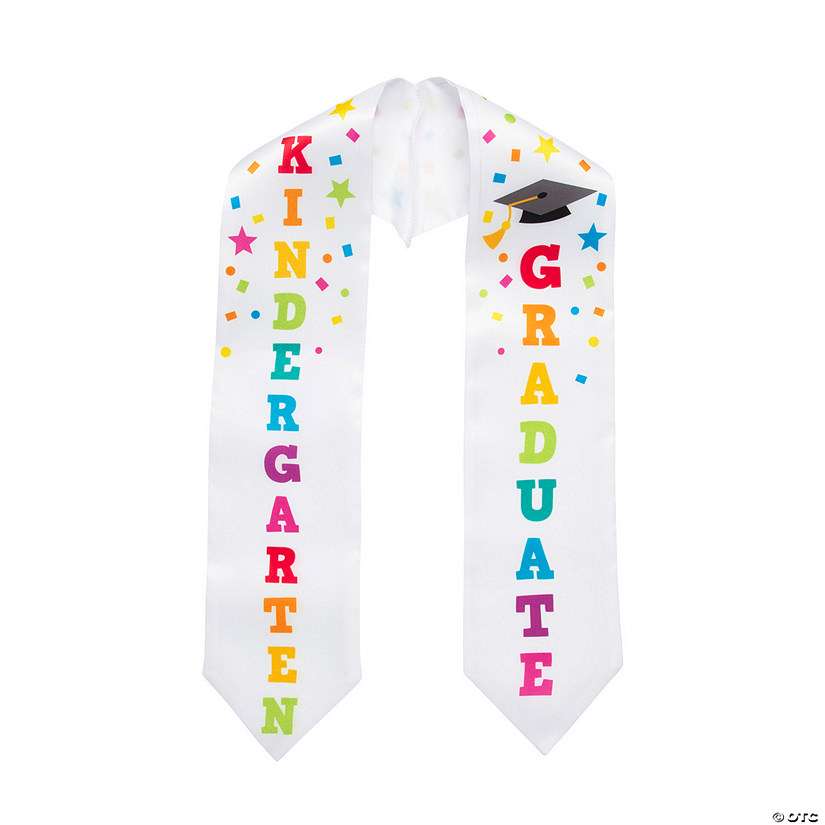 42" Kids Rainbow Kindergarten Graduation White Satin Stole Image