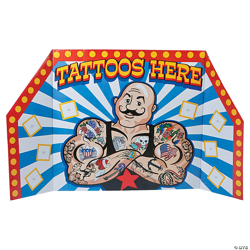 43" x 2 Ft. Carnival Muscle Man Tattoo Booth Cardboard Cutout Stand-Up Image