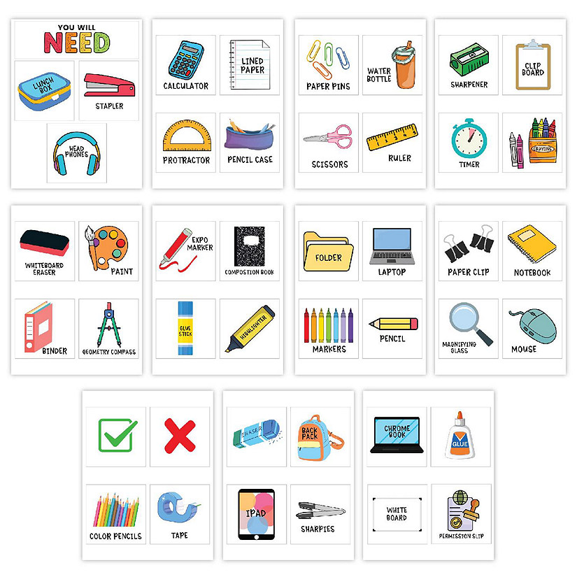44 Classroom Supply Cards 8.5x11in Image