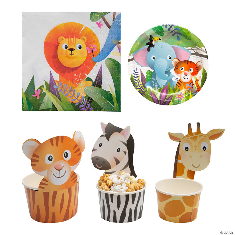 44 Pc. Zoo Party Snack Disposable Tableware Kit for 12 Image