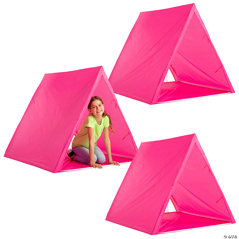 45" x 40" Bulk Bright Pink Plastic Sleepover Tents Kit - 3 Pc. Image