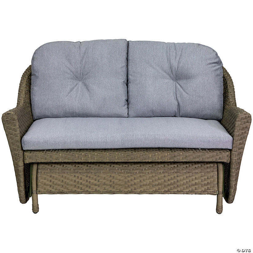 46" Taupe Gray Resin Wicker Deep Seated Double Glider with Gray Cushions Image
