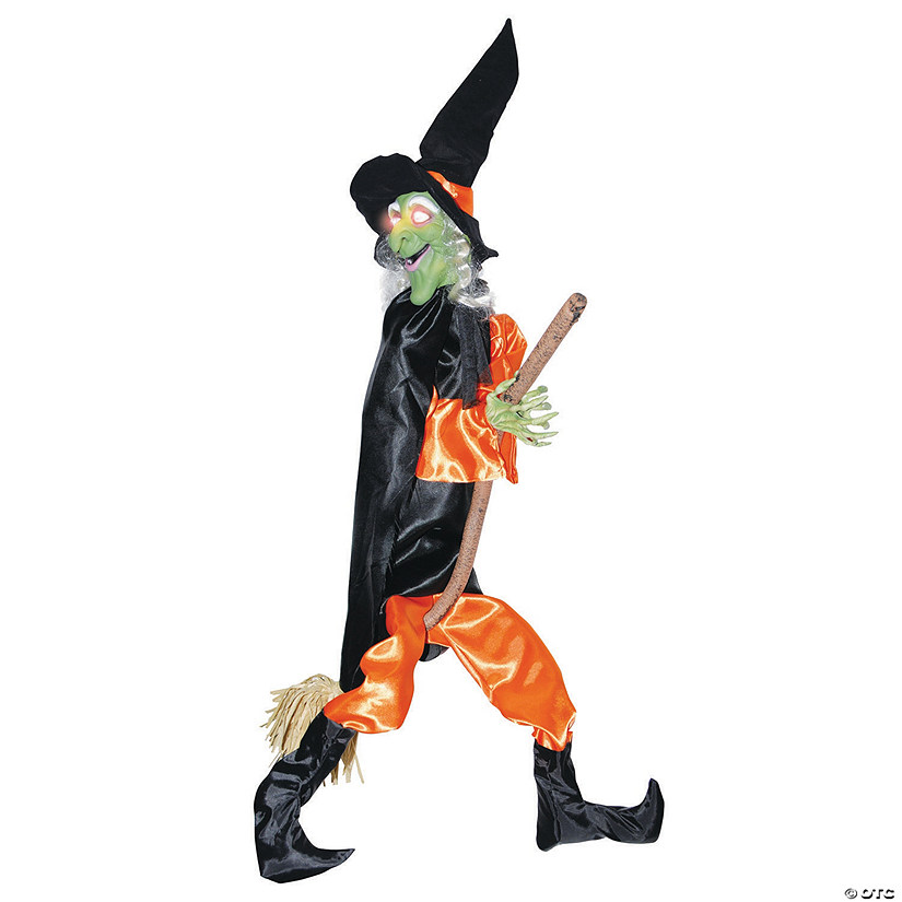 48" Hanging Leg Kicking Witch With Broom Halloween Decoration Image
