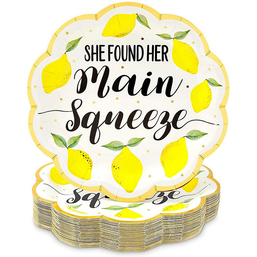 48-Pack Lemon Party Plates, She Found Her Main Squeeze, 9 in Image