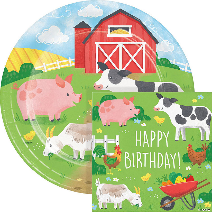 48 Pc. Farm Animals Birthday Party Plates and Napkins for 16 Guests Image