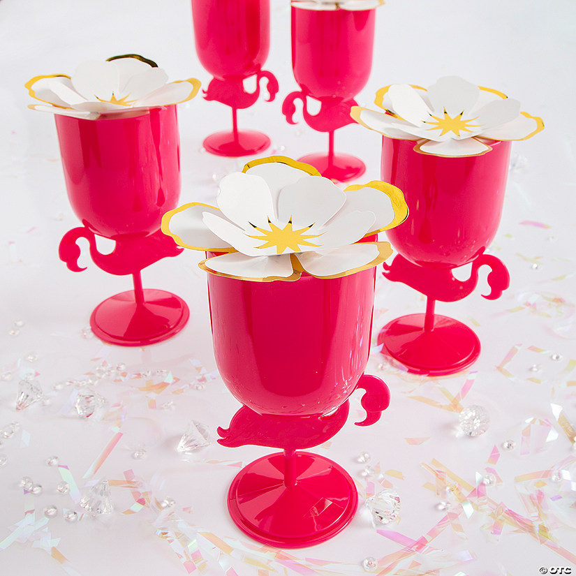 48 Pc. Flamingo Wine Glass & Flower Topper Kit for 24 Image