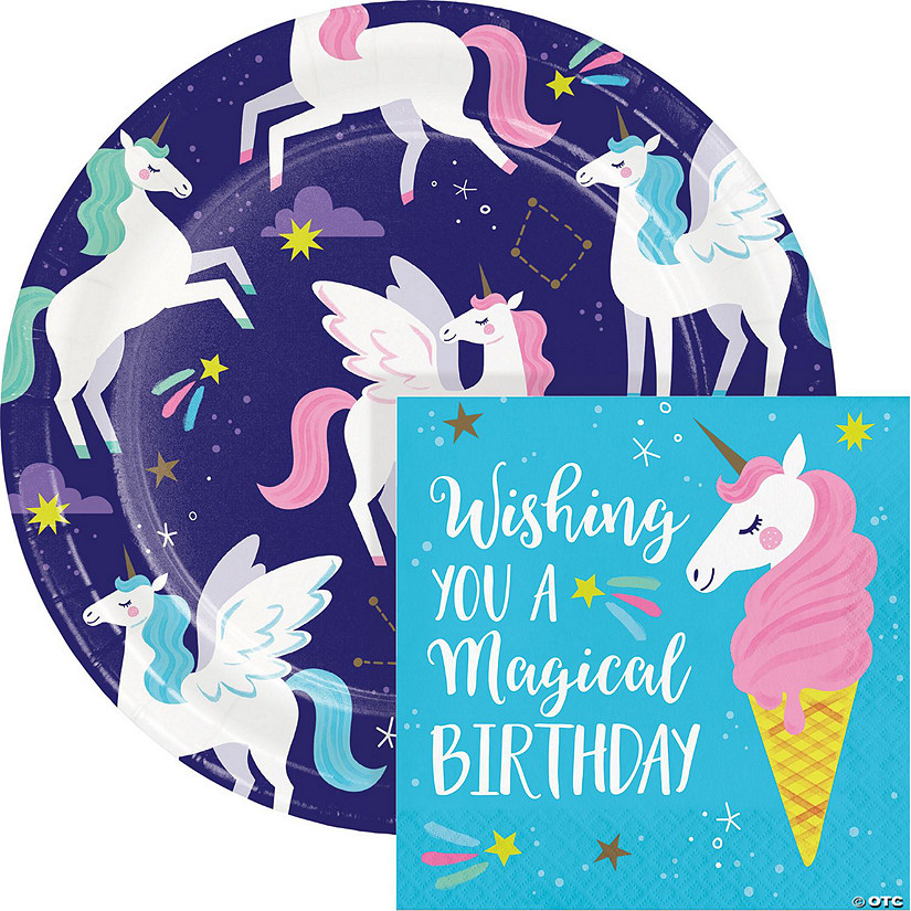 48 Pc. Unicorn GalaPropery Birthday Party Plates and Napkins for 16 Guests Image