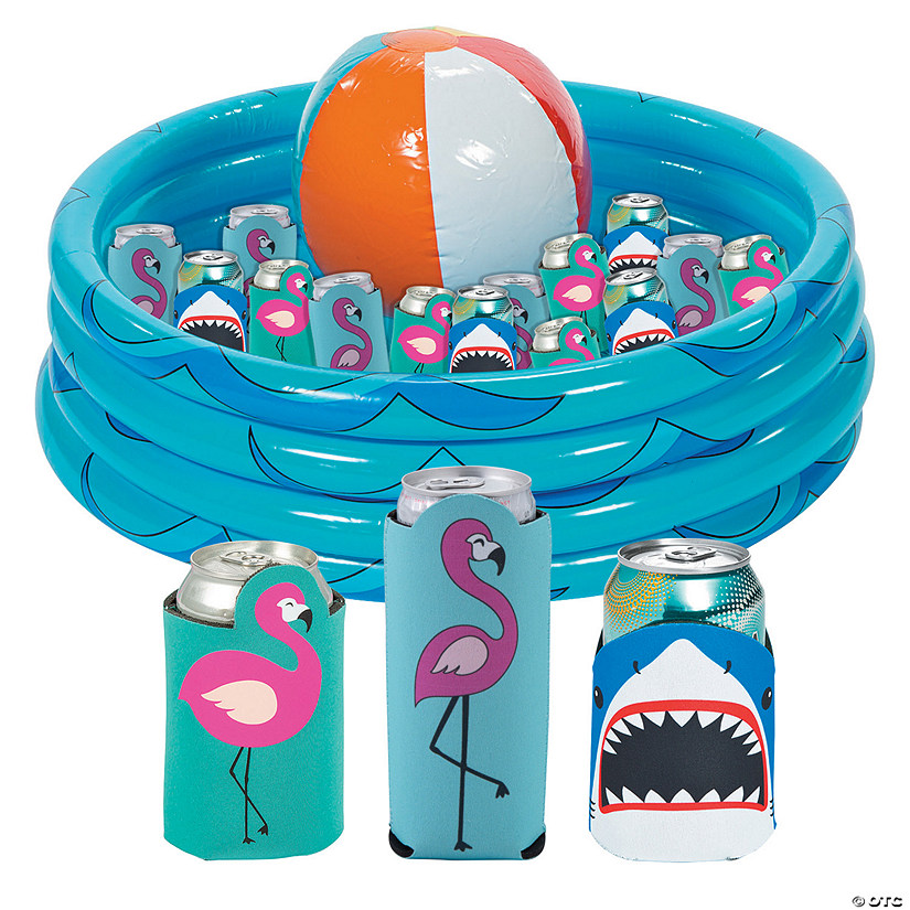 49 Pc. Inflatable Beach Drink Cooler with Can Coolers Party Kit for 48 Image