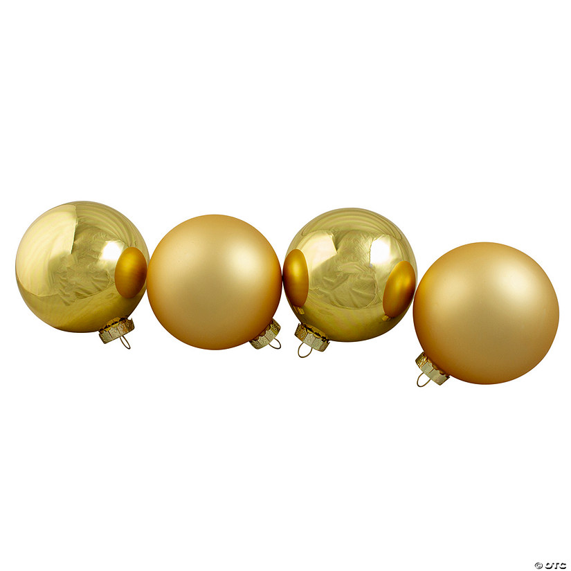 4ct Gold Glass 2-Finish Christmas Ball Ornaments 4" (100mm) Image