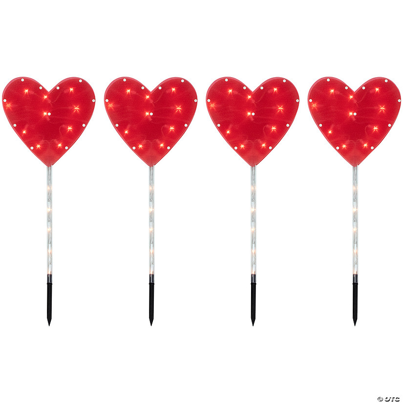 4ct Red Heart Valentine's Day Pathway Marker Lawn Stakes  Clear Lights Image