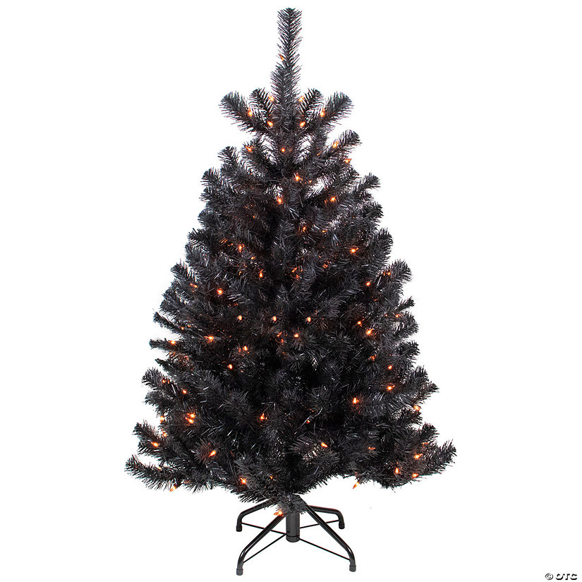 4ft Pre-Lit Black Noble Spruce Artificial Halloween Tree  Orange Lights Image