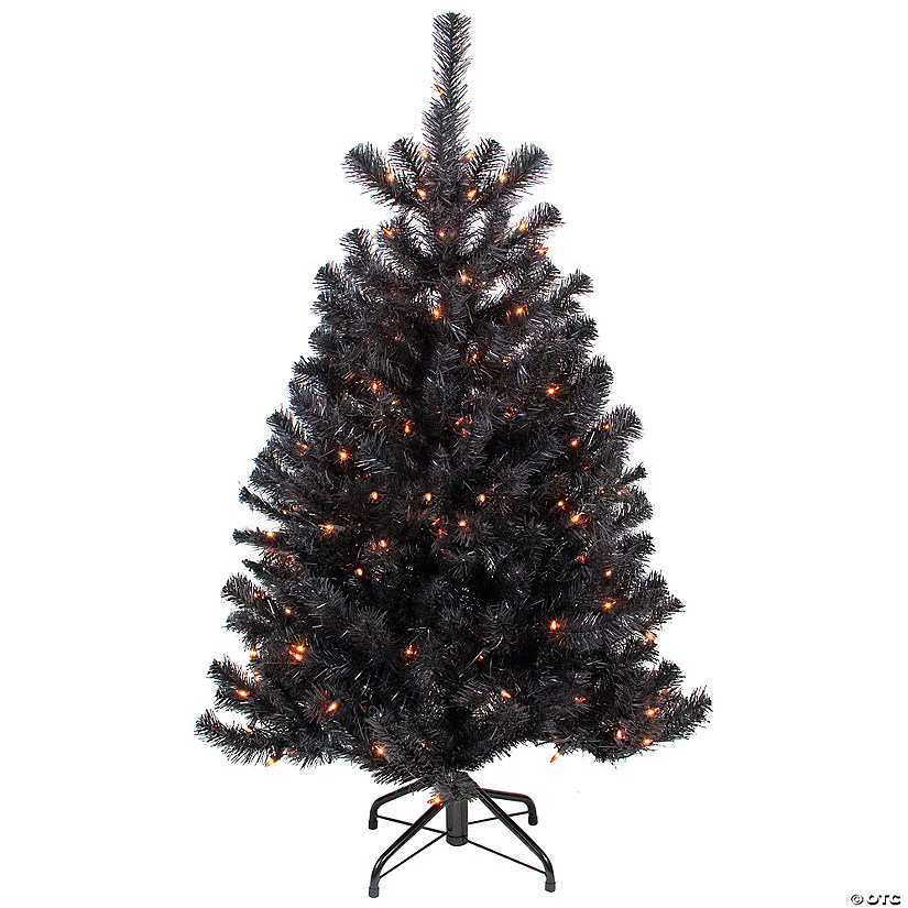 4ft PreLit Black Noble Spruce Artificial Halloween Tree Orange Lights