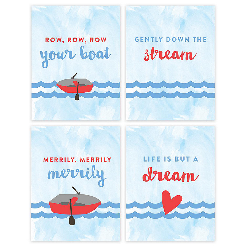 4PC Row Row Boat Nautical Poster 8.5x11 Image