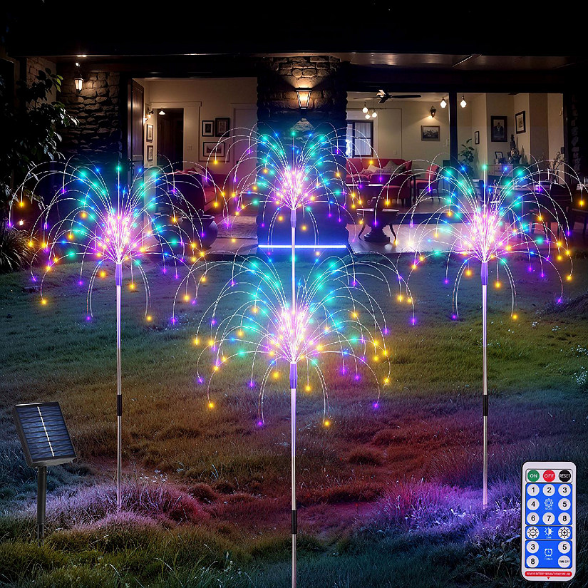 4PCS Solar-Powered Firework Lights with 120 LED Lights & 8 Modes for Garden Lawn Image