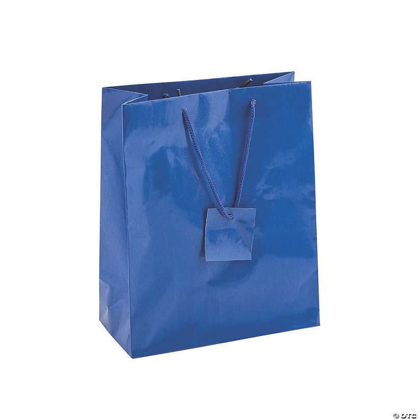 5 1/2" - 13" Royal Blue Paper Gift Bags with Tag - 12 Pc. Image