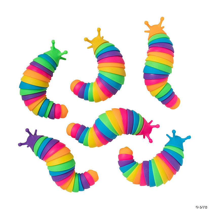 5 1/2" Bright Rainbow Multicolor Plastic Fidget Slug Toys - 12 Pc. Image