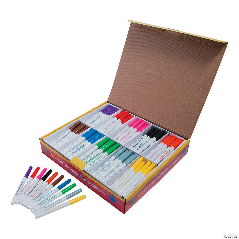 5 1/2" Bulk 200-Pc. Fine Tip Washable Marker Classpack - 10 Colors Per Pack Image