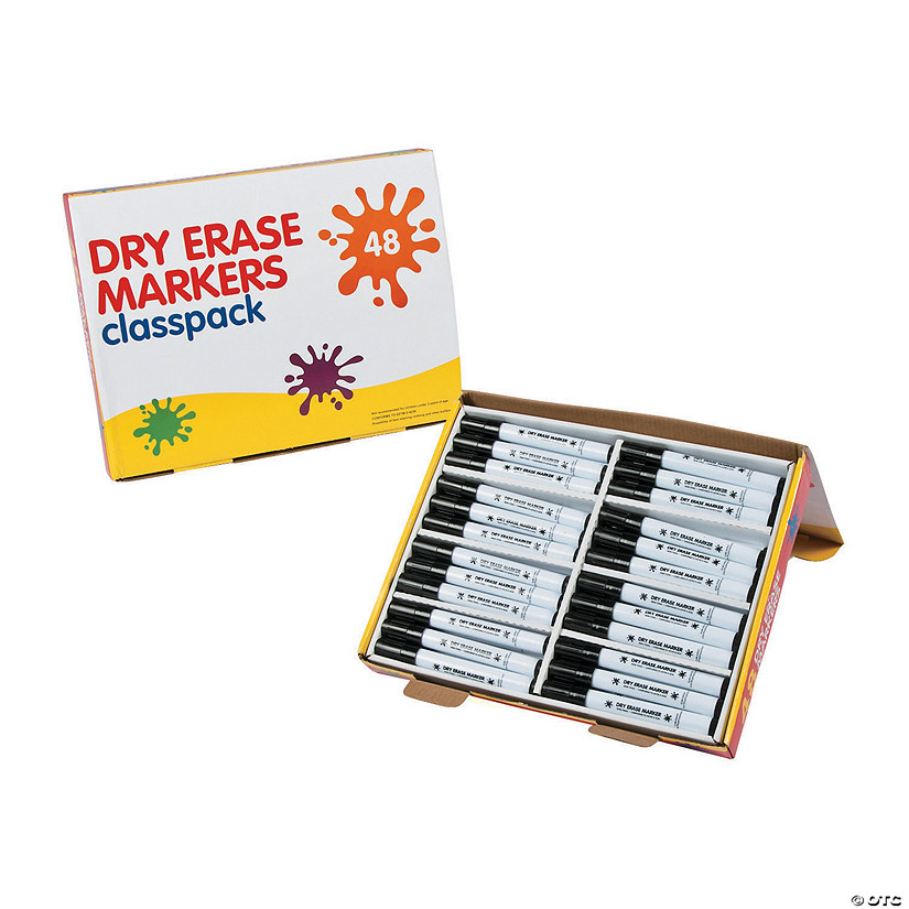 5 1/2" Bulk 48 Pc. Safe & Non-Toxic Black Dry Erase Markers Classpack Image