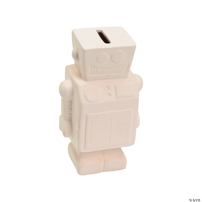 5 1/2" DIY Design Your Own Robot White Ceramic Banks - 12 Pc. Image