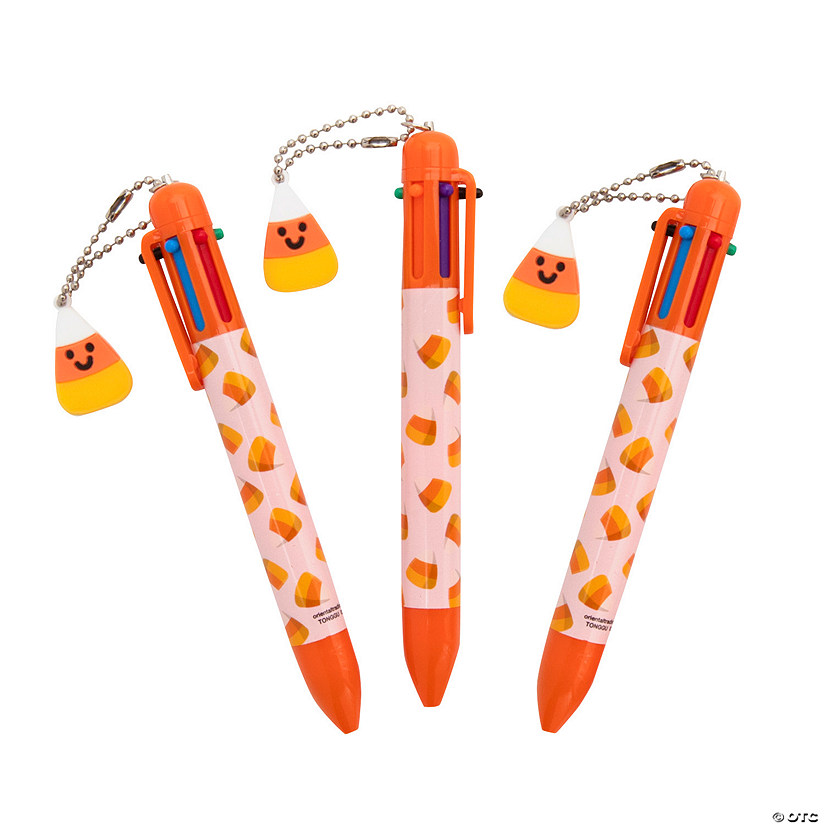 5 1/2" Halloween Candy Corn Plastic Shuttle Pens with Charm &amp;#8211; 12 Pc.  Image