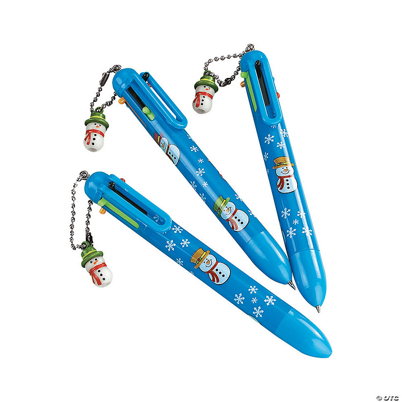 5 1/2" Holiday Plastic Shuttle Pens with Snowman Charms - 12 Pc. Image