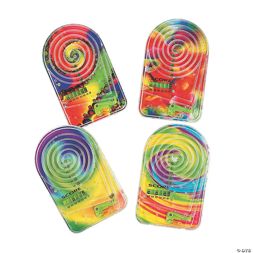 5 1/2" Mini Rainbow-Colored Tie-Dye Plastic Handheld Pinball Games - 12 Pc. Image