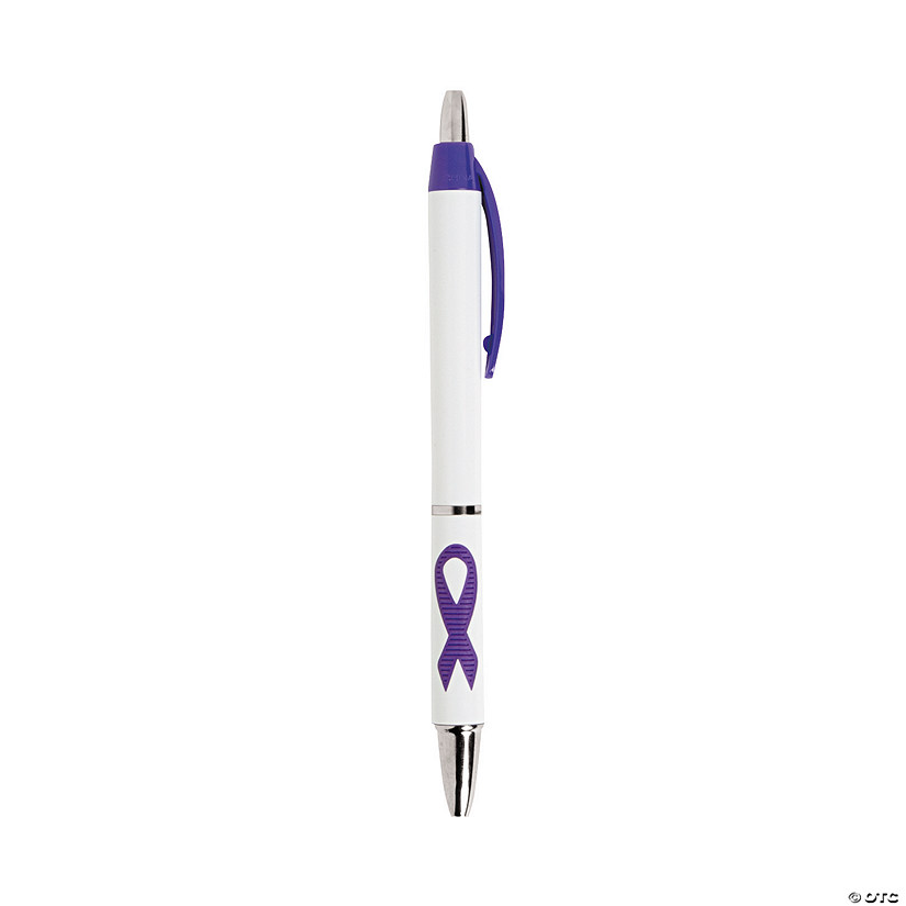 5 1/2" Purple Ribbon Awareness Black Ink Plastic Grip Pens - 24 Pc. Image