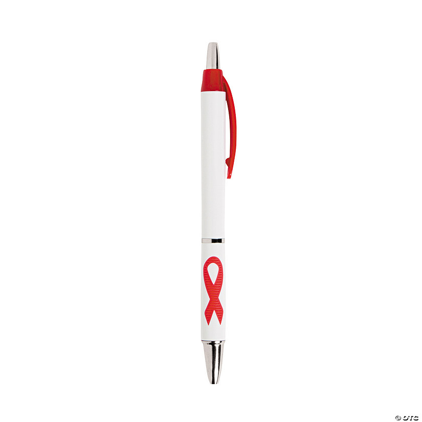 5 1/2" Red Ribbon Awareness Black Ink Plastic Grip Pens - 24 Pc. Image