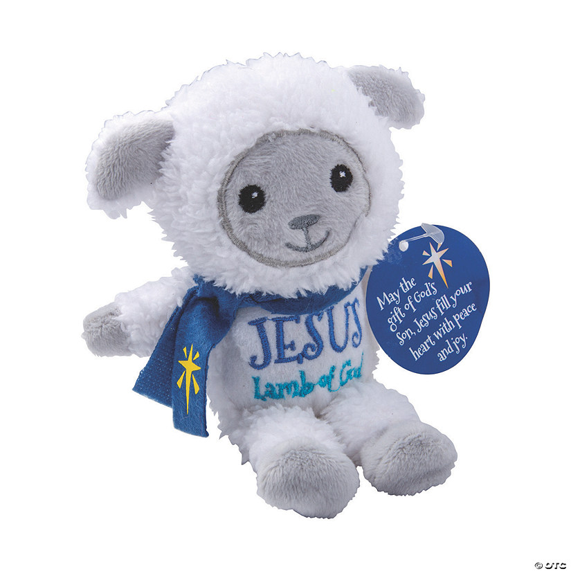 5 1/2" Religious Christmas White Stuffed Lambs with Card - 12 Pc. Image