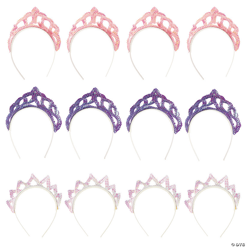 5 1/2" Shimmering Sequin Pastel Plastic Tiaras - 12 Pc. Image
