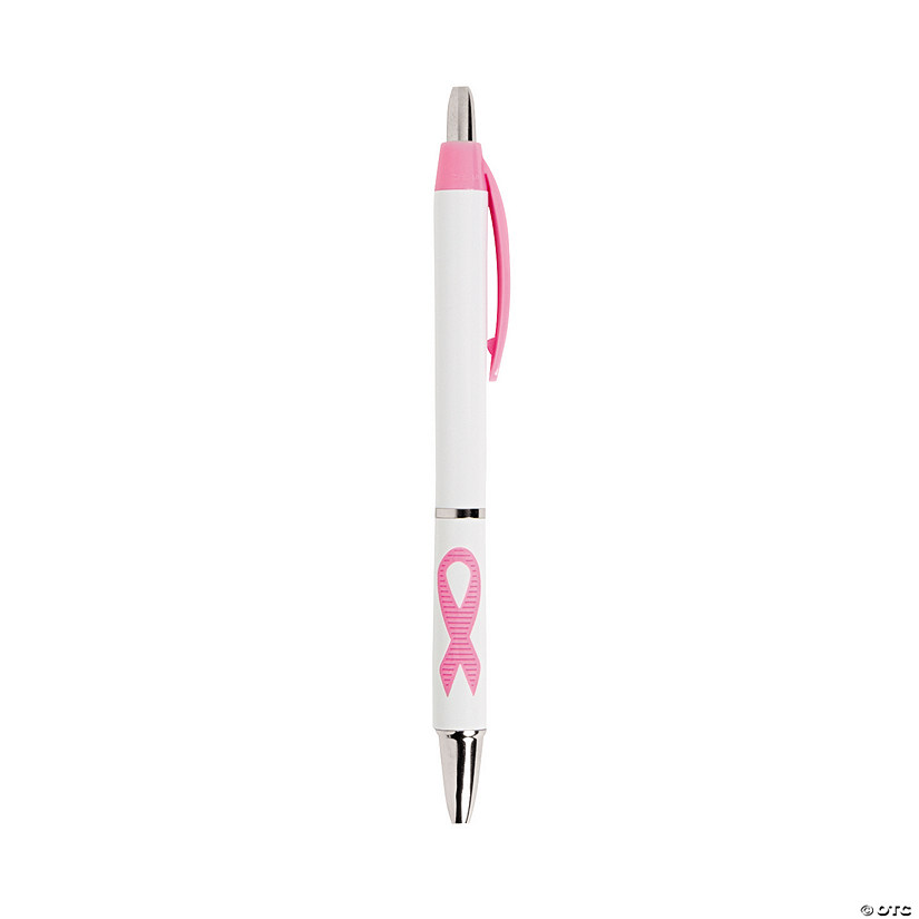 5 1/2" White Awareness Pink Ribbon Plastic Grip Pens - 24 Pc. Image