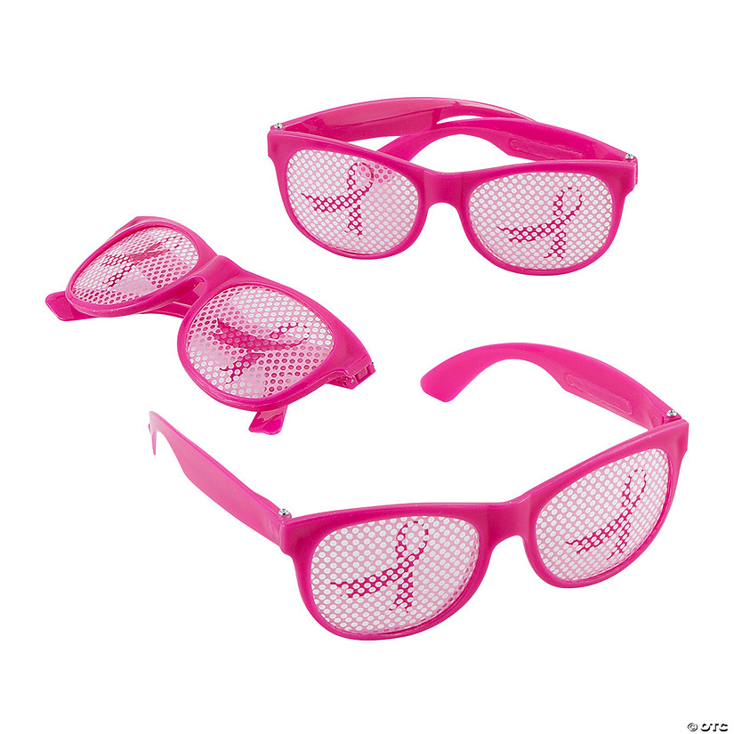 5 1/2" x 1 3/4" Breast Cancer Pink Ribbon Plastic Pinhole Glasses &#8211; 12 Pc. Image